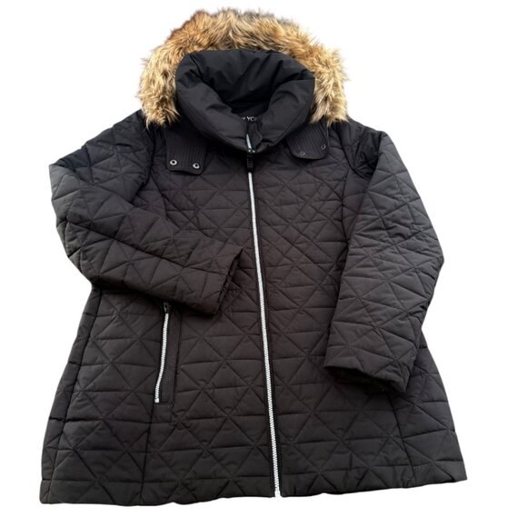 Marc NY Fur Trim Quilted Chevron Triangle Winter Puffer Parka Jacket Coat Womens - Picture 3 of 10